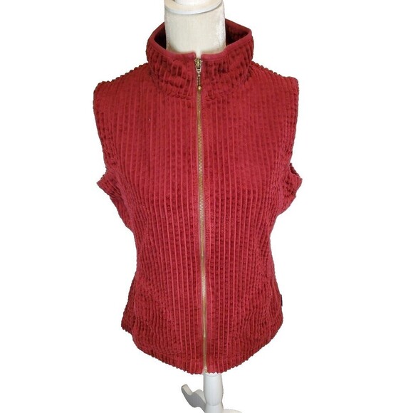 Woolrich Kinsdale Zip Sweater Deep Ruby Red Cotton Corduroy Vest Women’s M - Picture 1 of 10